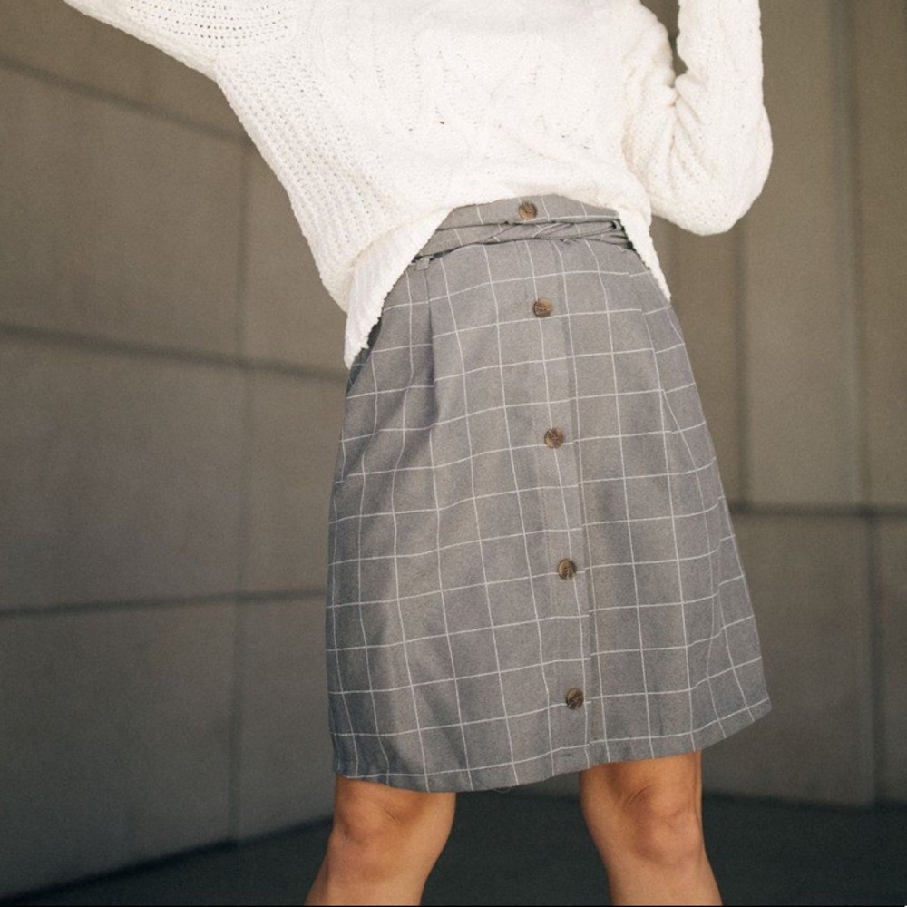 3 for $25 Grey Plaid Button Skirt
